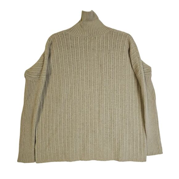 Garnet Hill Sm Ws Oatmeal Tan knit Lambwool Angora Blend turtleneck sweater Warm - Picture 2 of 12